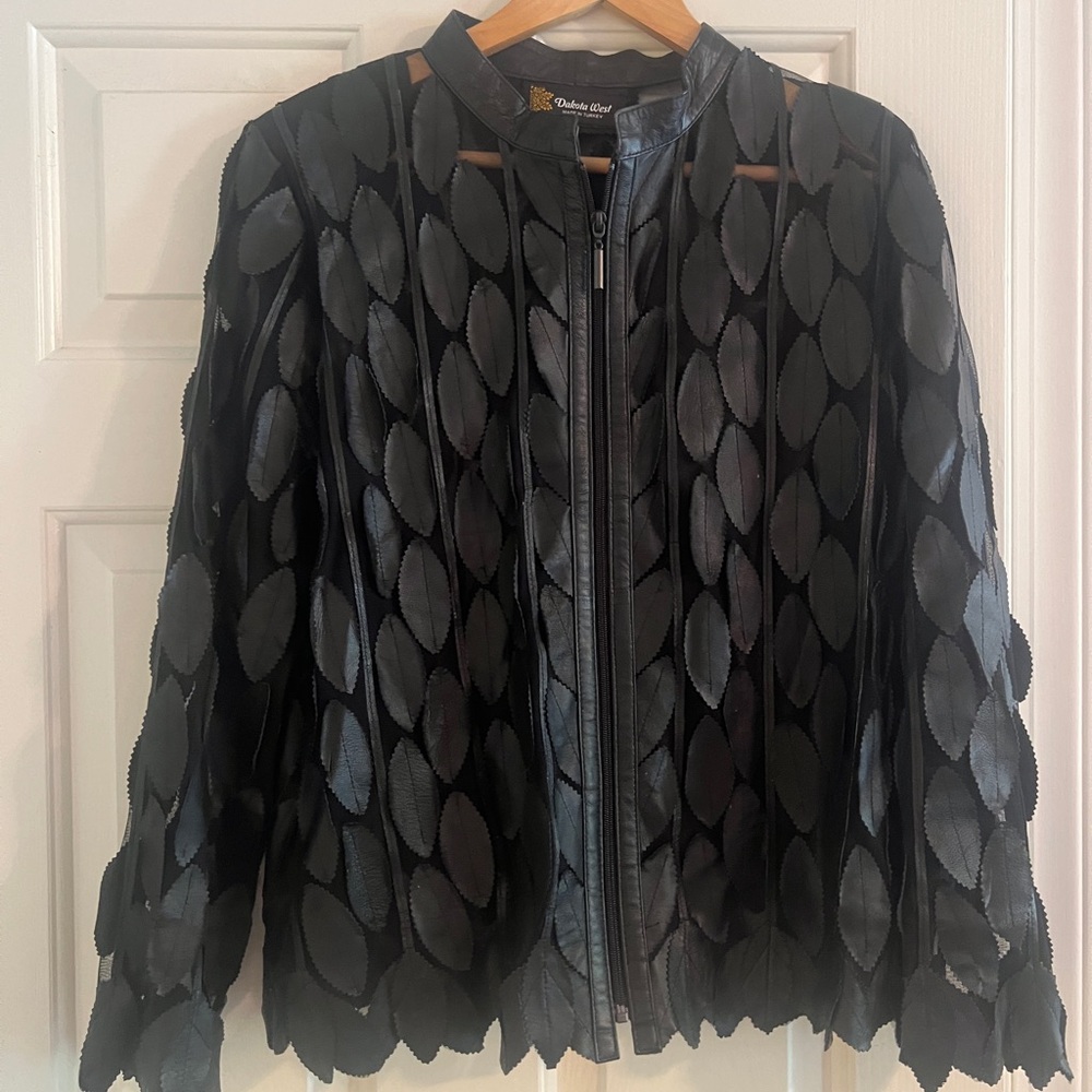 DAKOTA West Black Leather Jacket Leaf